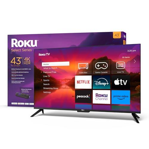 Roku Smart TV – 43-Inch Select Series 4K HDR RokuTV with Roku Enhanced Voice Remote, Brilliant 4K Picture, Automatic Brightness, & Seamless Streaming – Live Local News, Sports, Family Entertainment